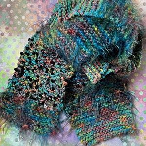HANDMADE  Skinny Knit Fringe Sequins Fashion Scarf